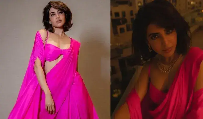 South Indian Heroine Samantha in Pink Saree